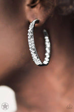 Load image into Gallery viewer, Paparazzi 💜 &quot;Glitzy by Association&quot; -- Gunmetal/White Hoop Earrings
