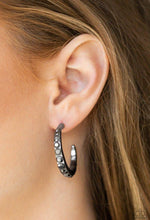 Load image into Gallery viewer, Paparazzi 💜 “Welcome To Glam Town” -- Black\Gunmetal Hoop Earrings
