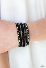 Load image into Gallery viewer, Paparazzi 💜”Rhinestone Rocker” -- Black Urban Wrap Bracelet
