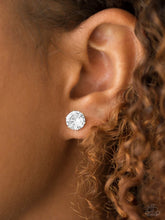 Load image into Gallery viewer, Paparazzi 💜 &quot;Just In Timeless&quot; -- White Rhinestone/Gold Earrings
