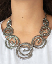 Cargar imagen en el visor de la galería, Paparazzi 💜 Statement Swirl - Black Gunmetal Necklace
