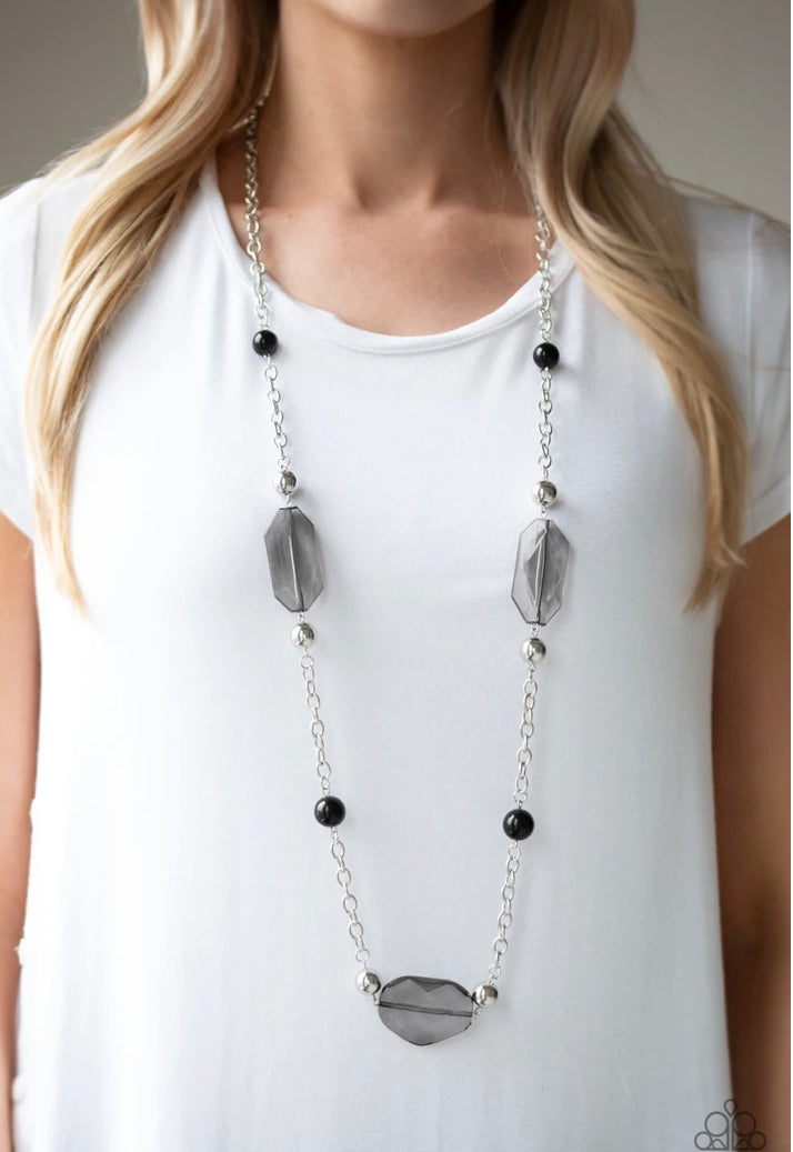 Paparazzi 💜 “Crystal Charm” -- Black/Silver Necklace