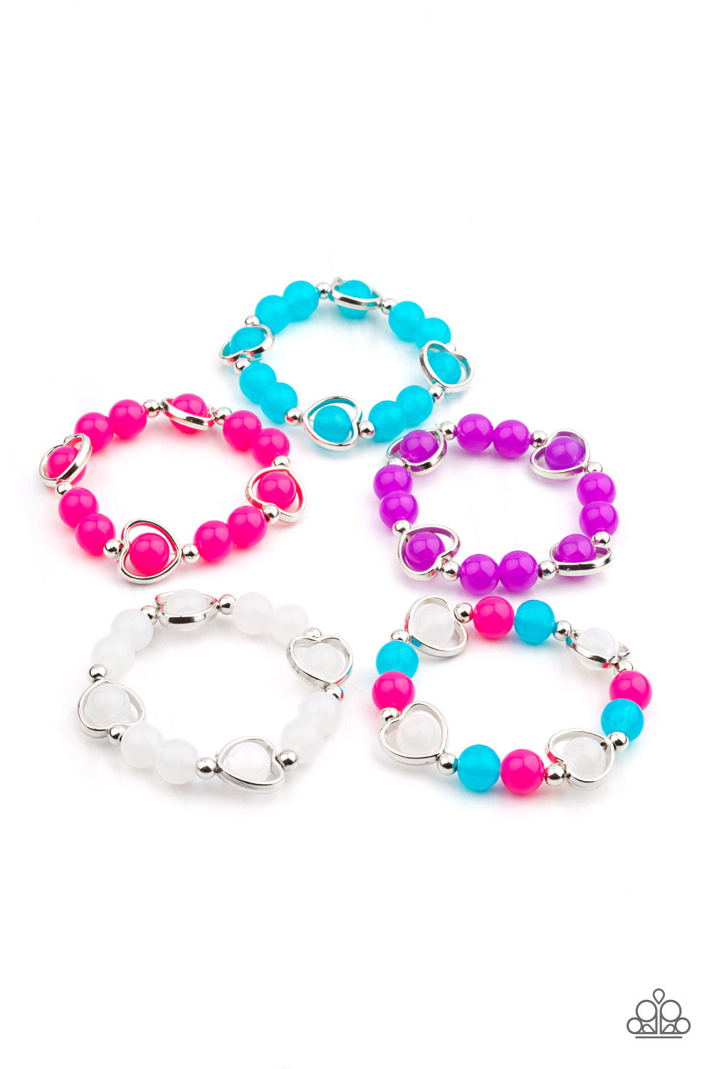 Paparazzi 💜 STARLET SHIMMER 💜 Silver Heart and Colorful Beads Bracelets -- 5 Pack