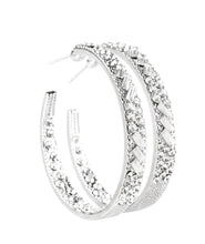 Load image into Gallery viewer, Paparazzi ♥ GLITZY By Association- White Hoop Earrings
