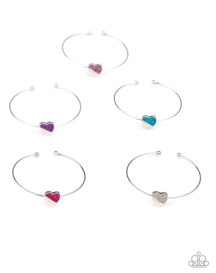 Paparazzi 💜 STARLET SHIMMER 💜 Glittery Heart Cuff Bracelets -- 5 Pack