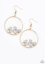 Load image into Gallery viewer, Paparazzi 💜 &quot;Cue the Confetti&quot; -- Gold/White Rhinestone Earrings
