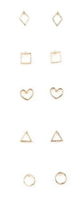 Load image into Gallery viewer, Paparazzi 💜 STARLET SHIMMER 💜 Shapes Gold Earrings -- 5 Pack
