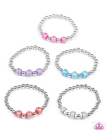 Paparazzi 💜 STARLET SHIMMER 💜 Silver and Colorful Bracelets -- 5 Pack